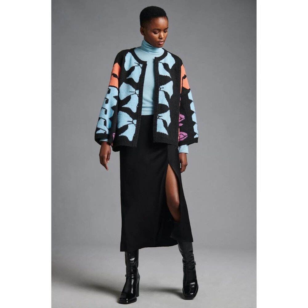 Anthropologie Bel Kazan Graphic Bow Kimono Sweater Multi Color One Size